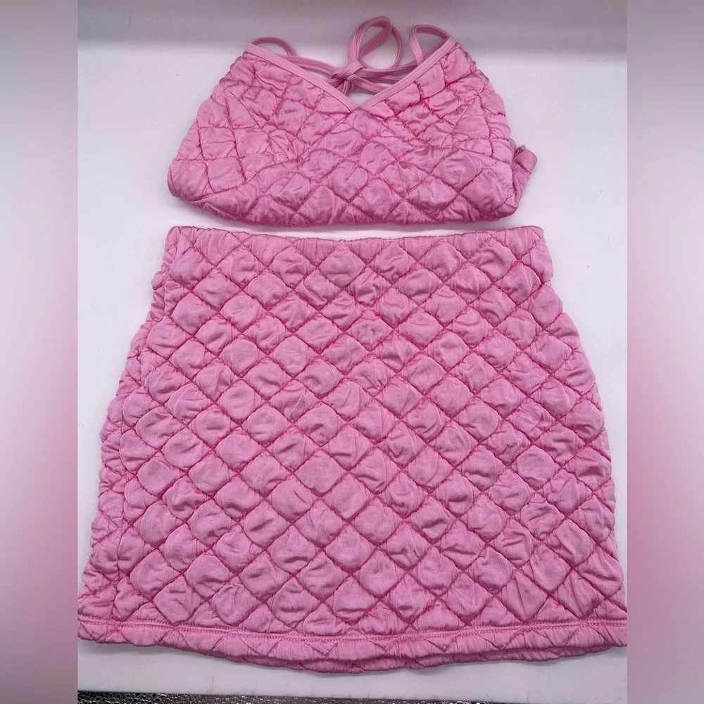 FRANKIES BIKINIS Winward Puff Skirt and Puff Tank in Baby Pink. Size S